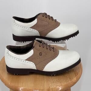 FootJoy 98308 Golf Shoes Womens 7.5 M White Brown Leather Spiked Softspikes